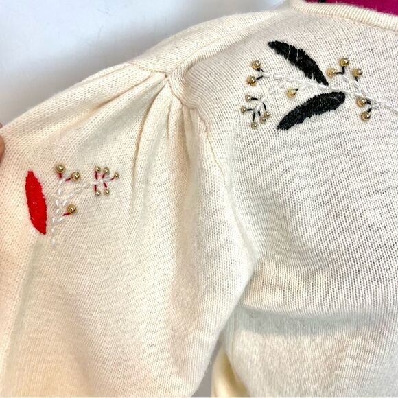 TAMRA Wool Angora White Cream Vintage Sweater Embroidery Golden Tone Beads 1960s - Picture 3 of 11